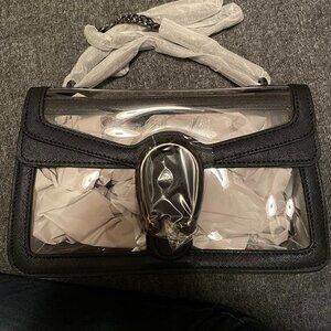 Neiman Marcus Black Horsebit Leather Stadium Bag